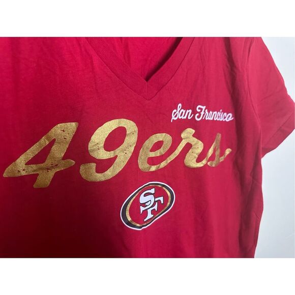 GIII 4Her San Francisco Forty Niners V Neck Red Game Day Shirt Size Large - Picture 4 of 6